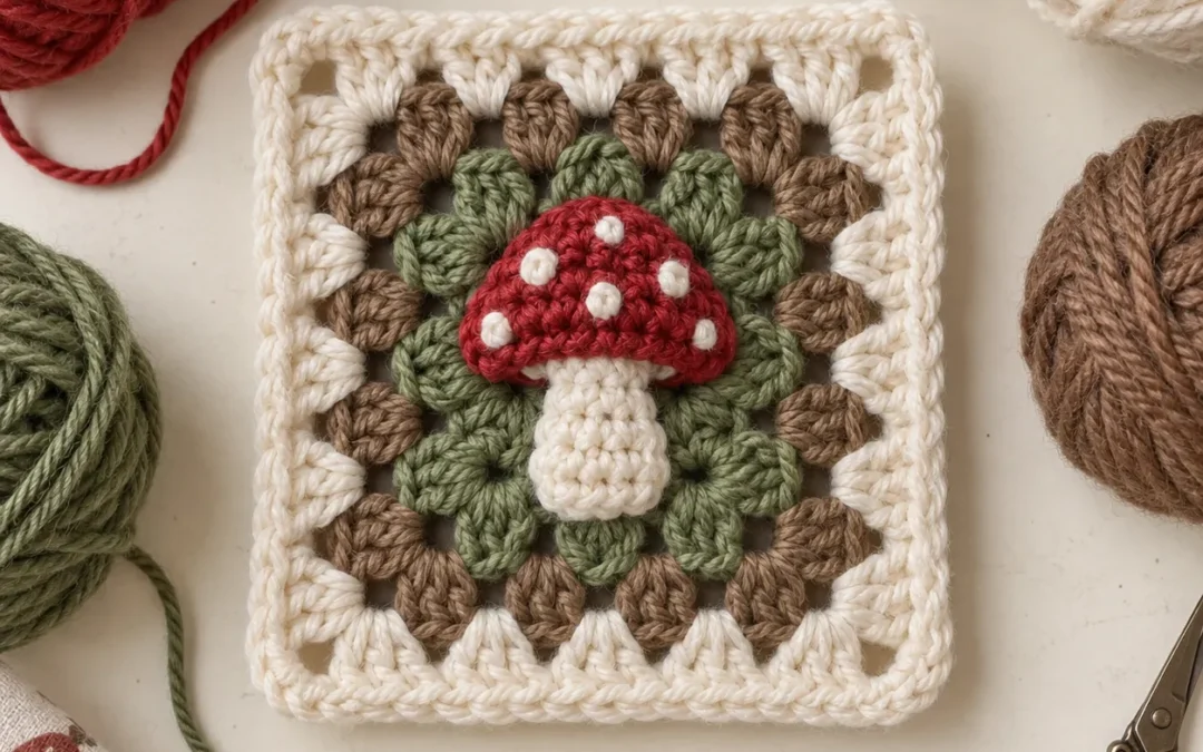 Mushroom Granny Square Crochet Pattern – Free Tiny Woodland Square