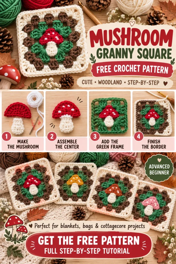 Mushroom Granny Square pin