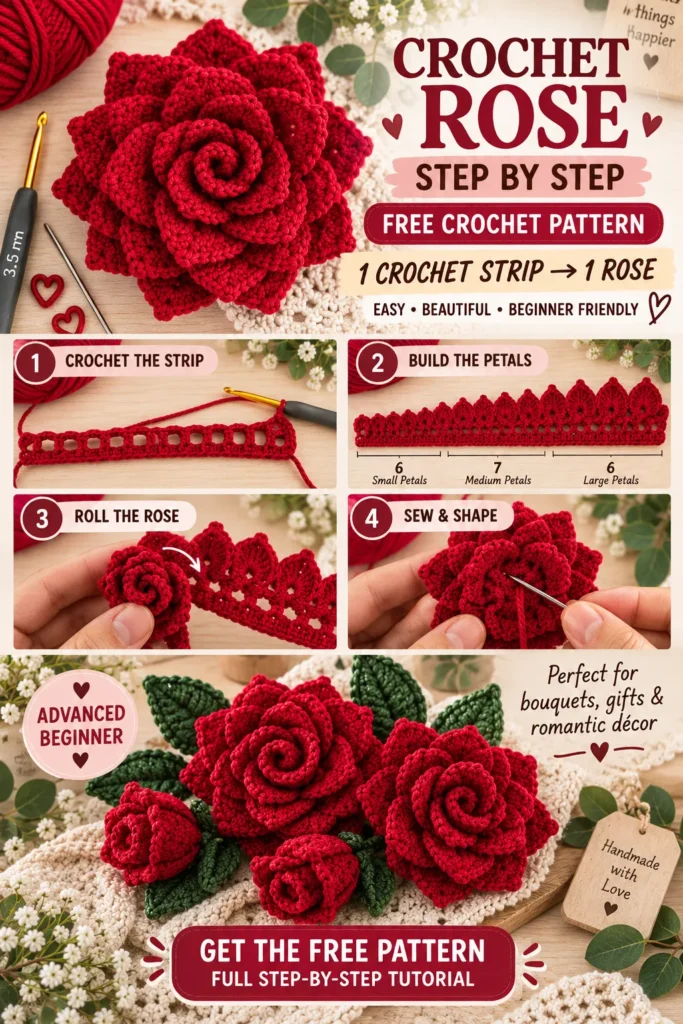Red Roses Crochet Pattern Pin