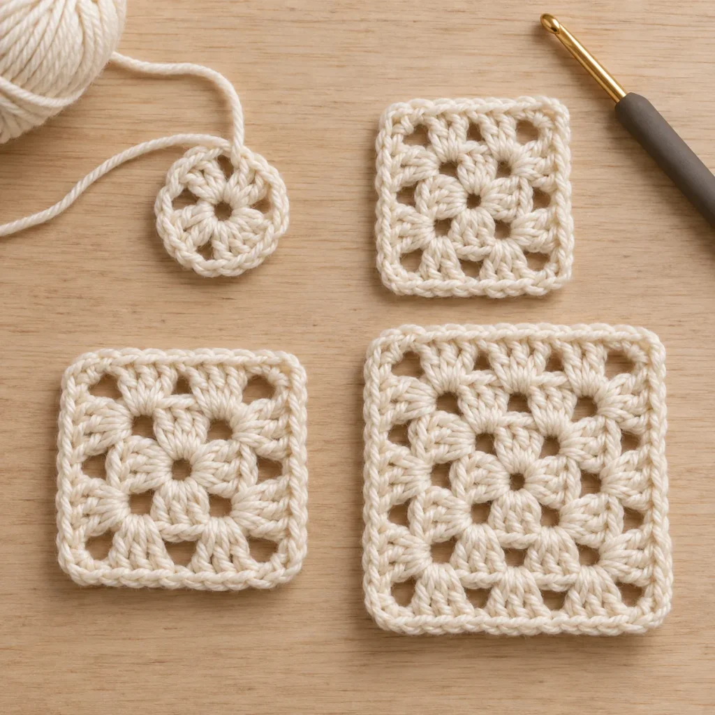 Cream granny square base for Cute Bat Granny Square crochet pattern