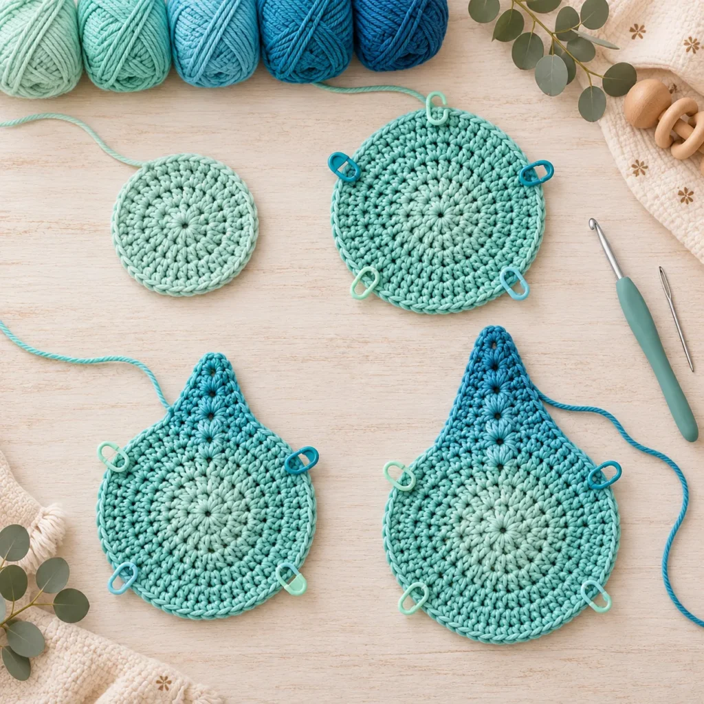 Starfish baby blanket center and first crochet point step by step