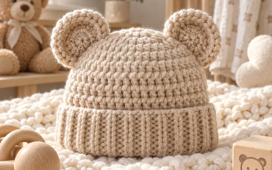 Neutral Teddy Bear Baby Beanie Crochet Pattern – Free Cozy Baby Hat