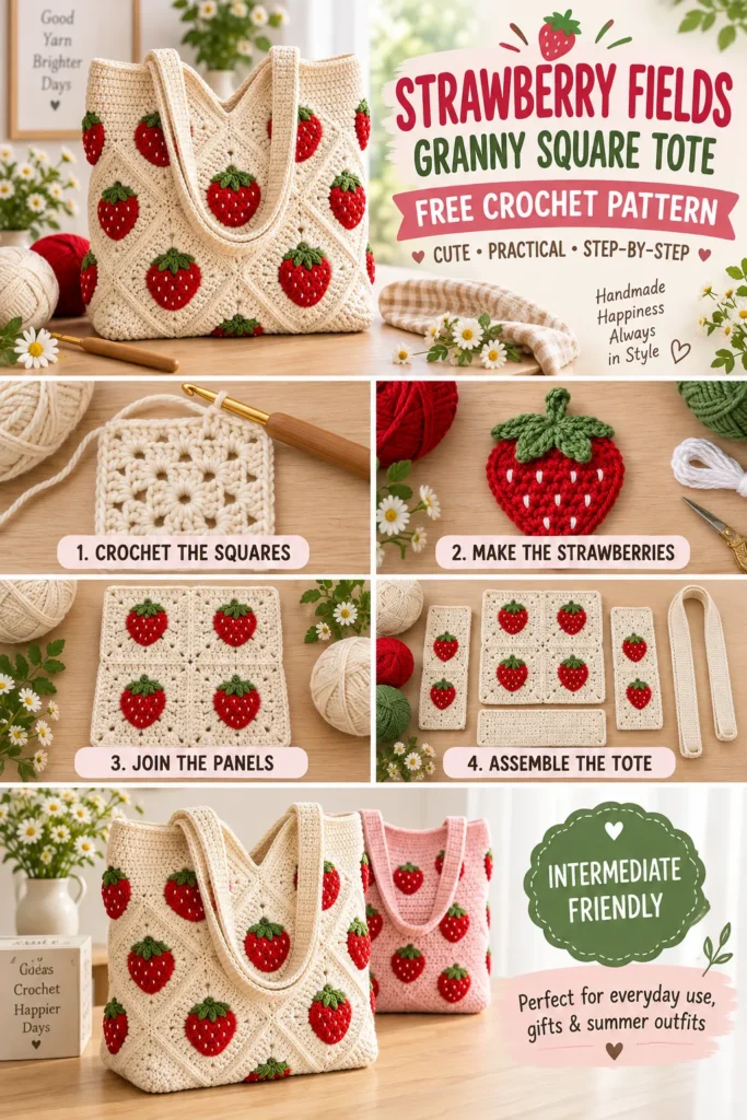 Strawberry Fields Granny Square Tote pin