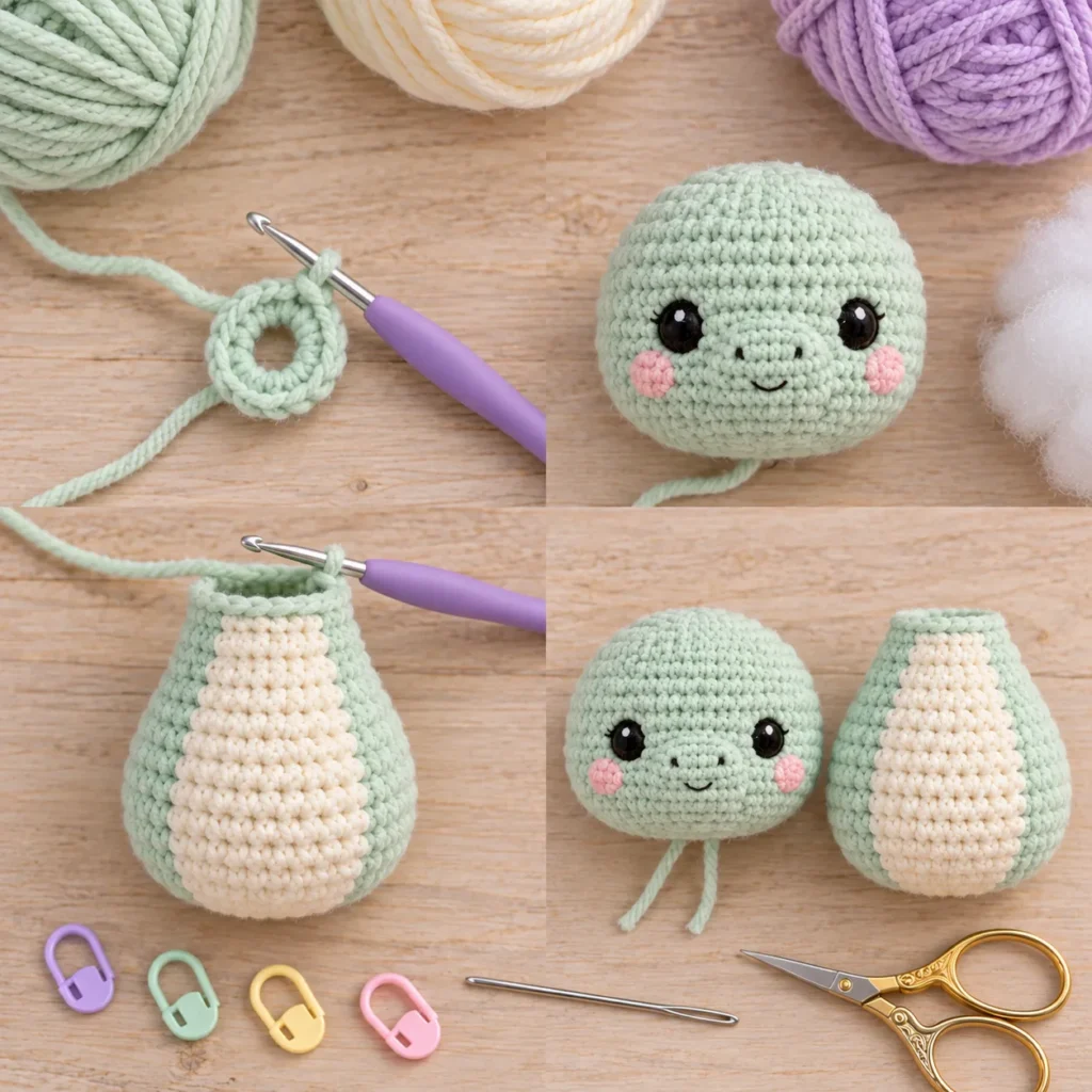 Baby Dragon crochet head and body construction step by step