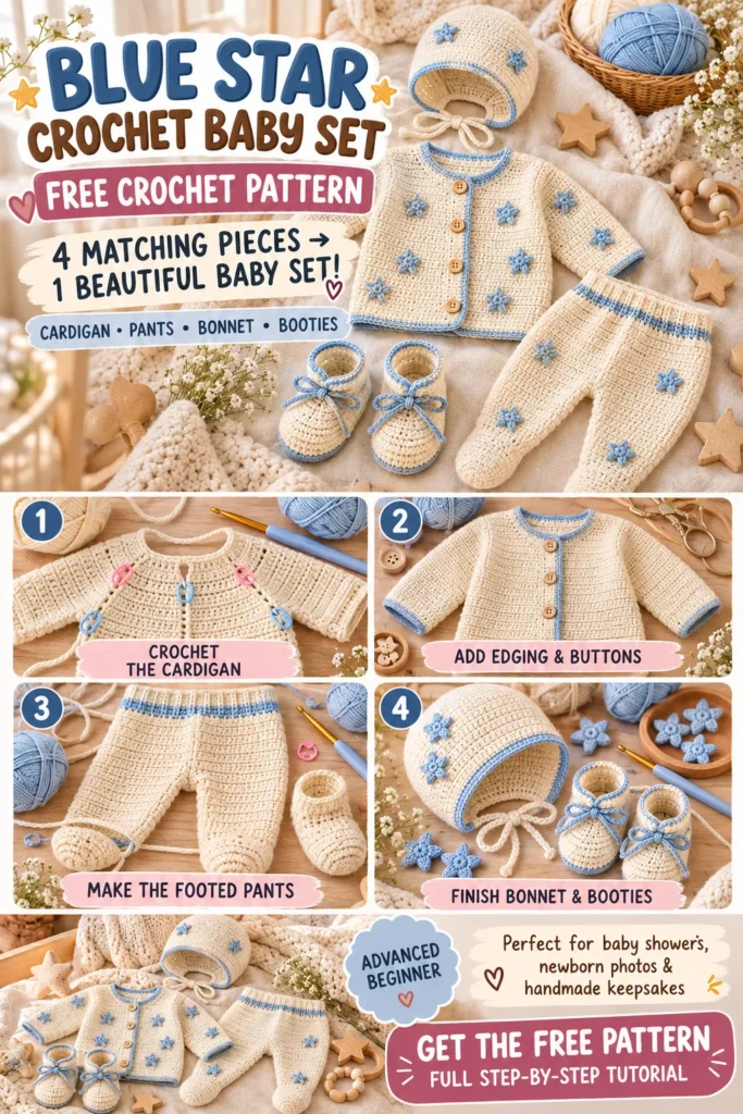 Blue Star Crochet Baby Set Pin