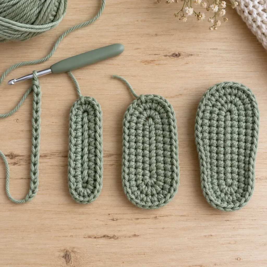 Crochet baby bootie sole step by step