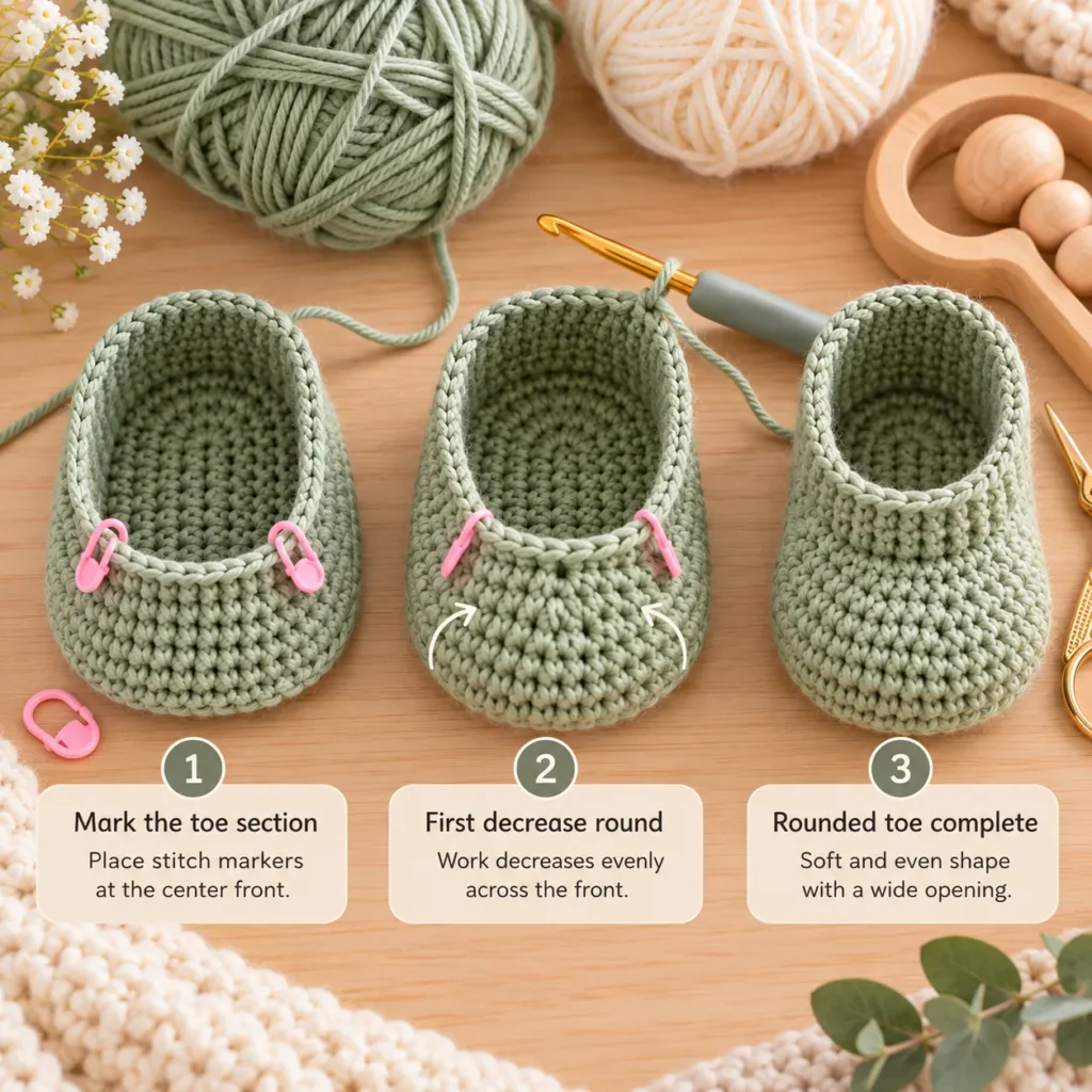 How to shape the toe on crochet baby booties