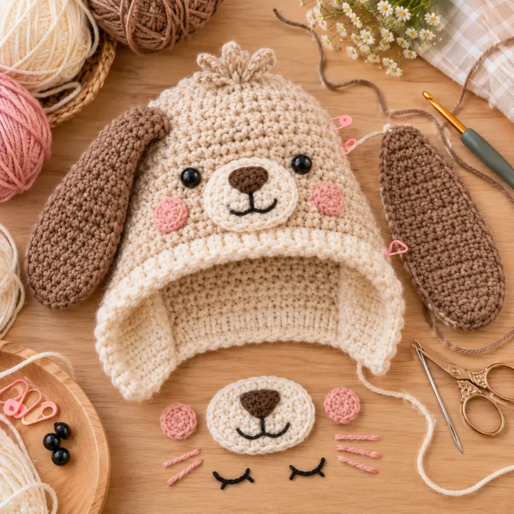 Crochet animal hood assembly for Baby Cocoon photo prop
