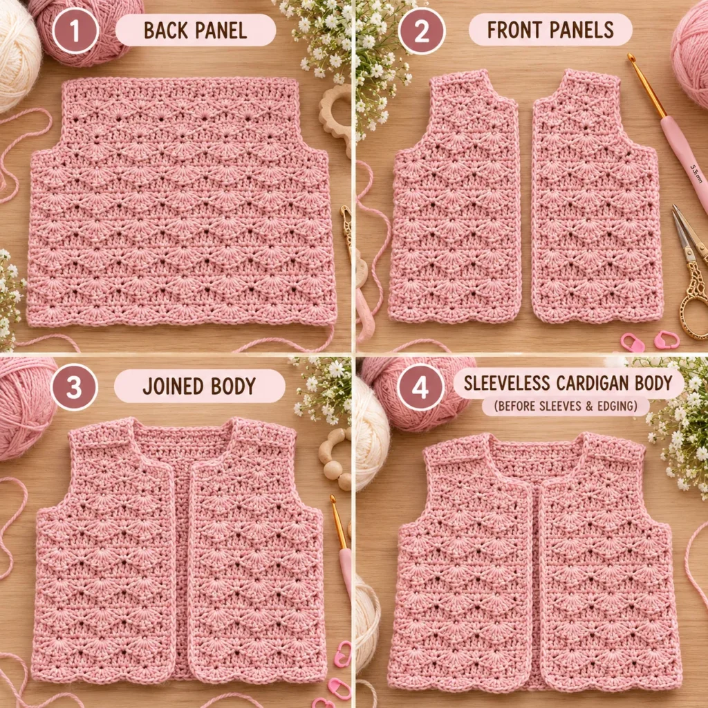 Soft Pink Shell Stitch Baby Cardigan construction