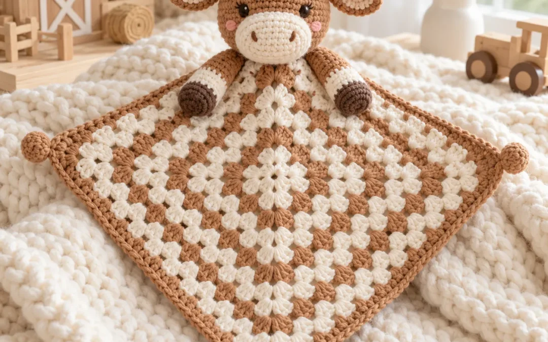 Crochet Cow Lovey Blanket Pattern – Free Cute Baby Security Blanket Tutorial