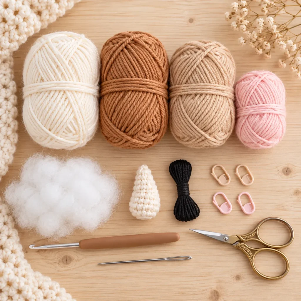 Materials for Crochet Cow Lovey Blanket Pattern