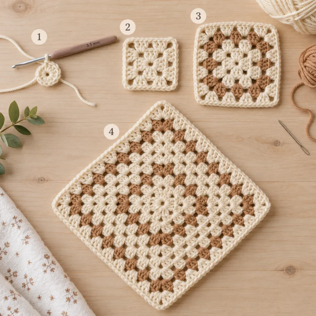 Crochet Cow Lovey blanket construction step by step