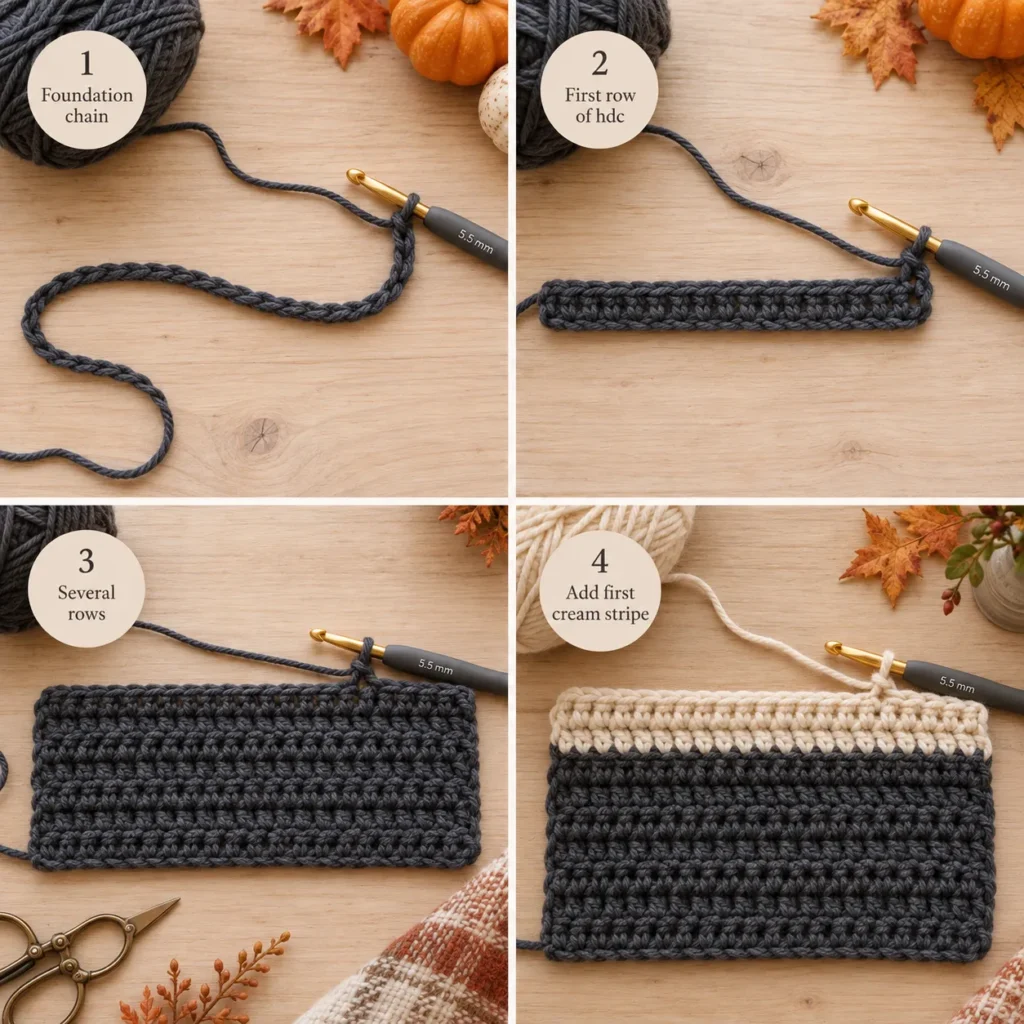 Fall Crochet Blanket foundation and first stripe tutorial