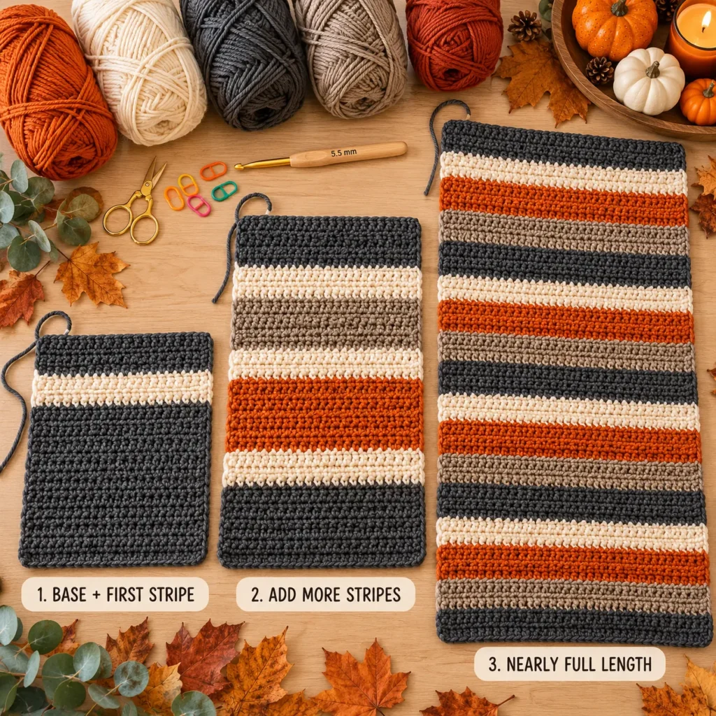 Fall Crochet Blanket stripe color progression