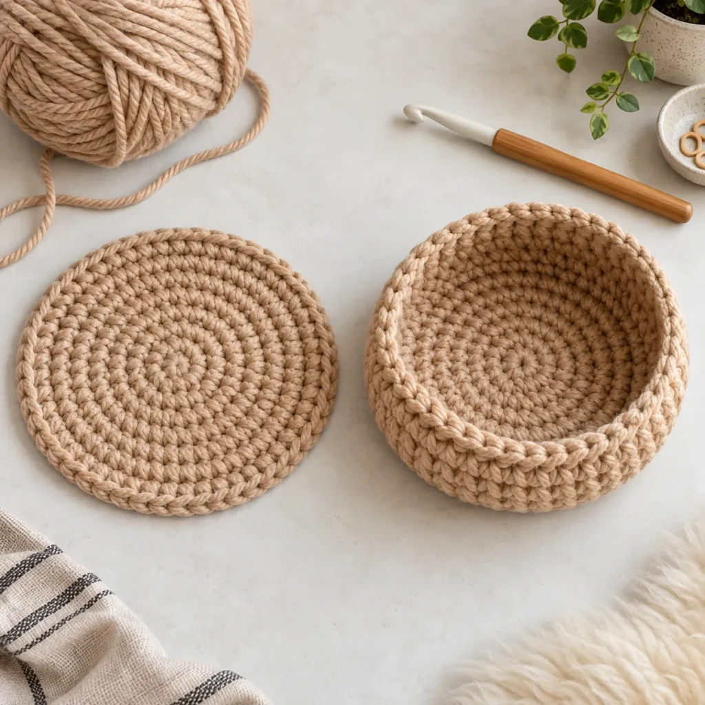Circular crochet base and bottom wall construction for Crochet Cat Cave