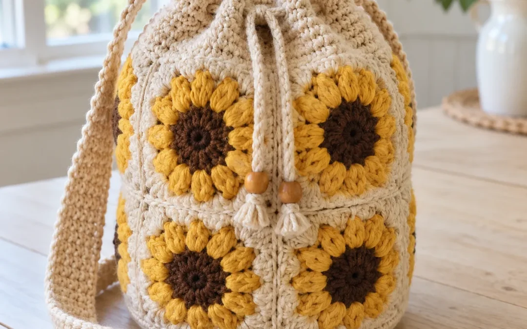 Sunflower Granny Square Bucket Bag – Free Crochet Pattern