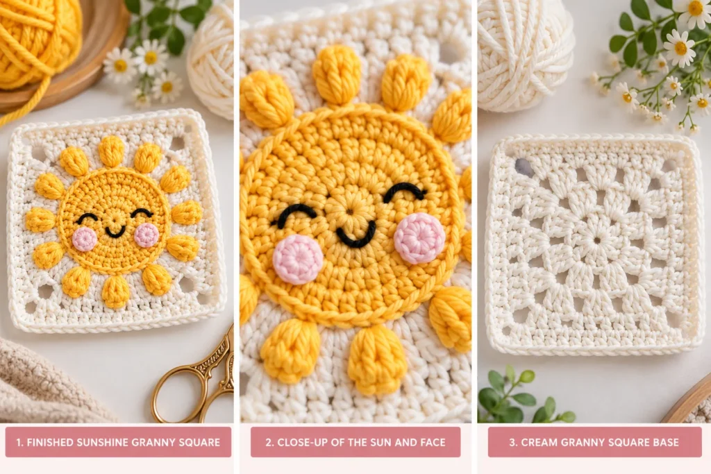 Yellow crochet circle after Round 3