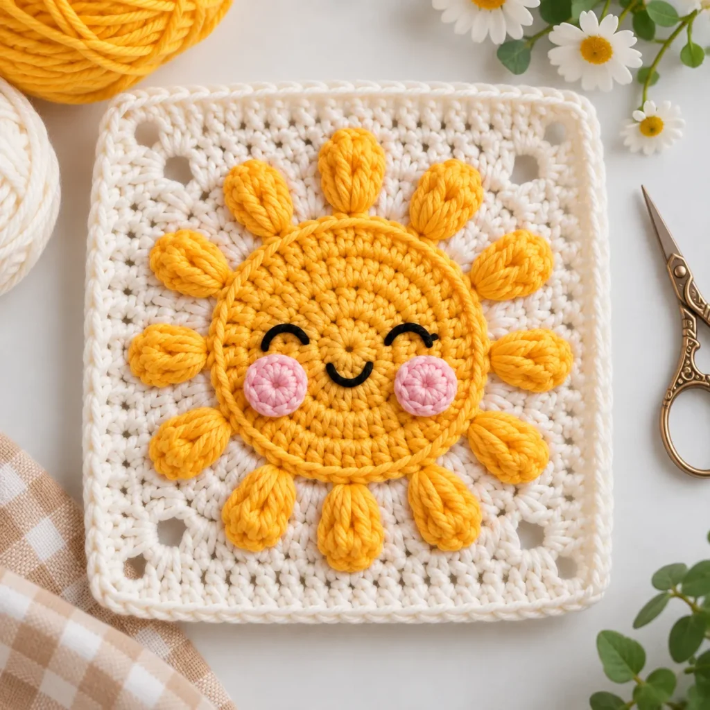 Completed Sunshine Granny Square photographed from above