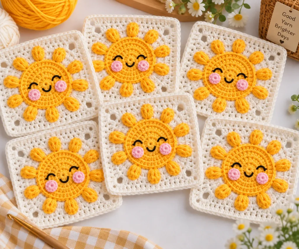 Several Sunshine Granny Squares arranged together