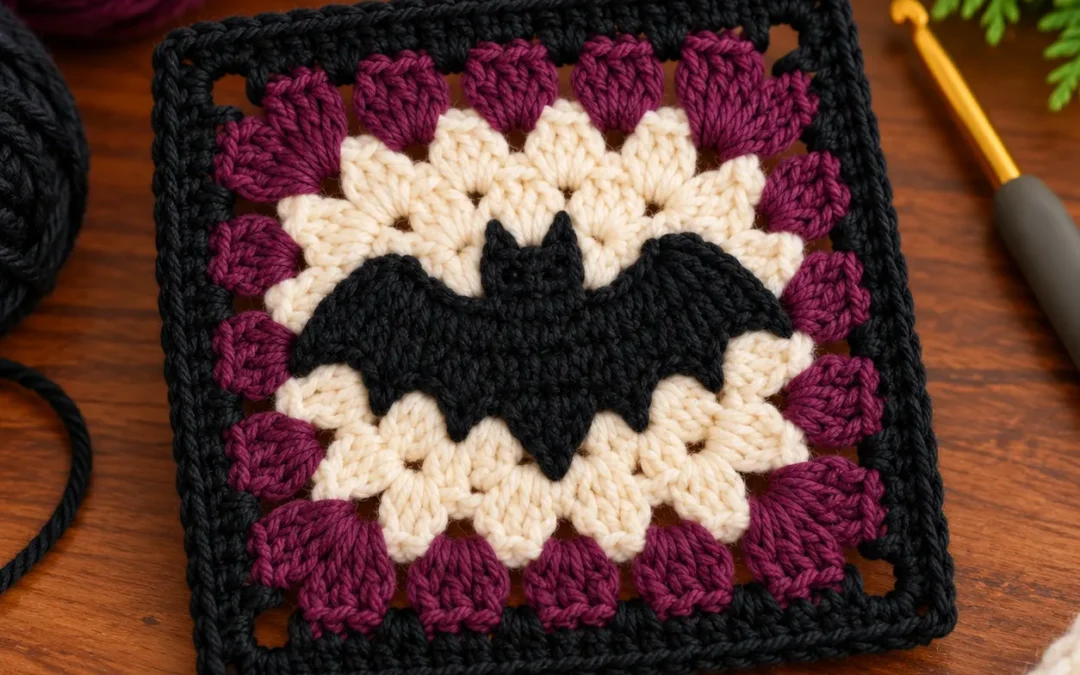 Midnight Bat Granny Square in Plum and Cream – Free Crochet Pattern & Step-by-Step Tutorial