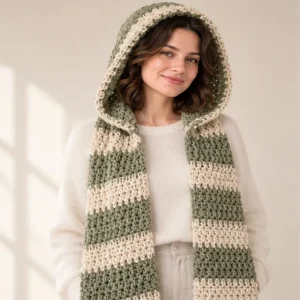 Sage Stripe Hooded Scarf Crochet Pattern PDF — featured project image