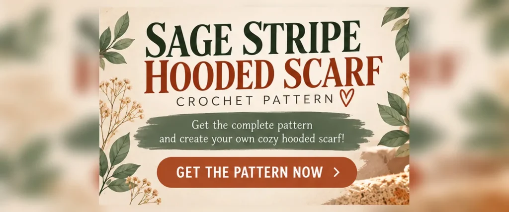 COMPLETE SAGE STRIPE HOODED SCARF CROCHET PATTERN Banner
