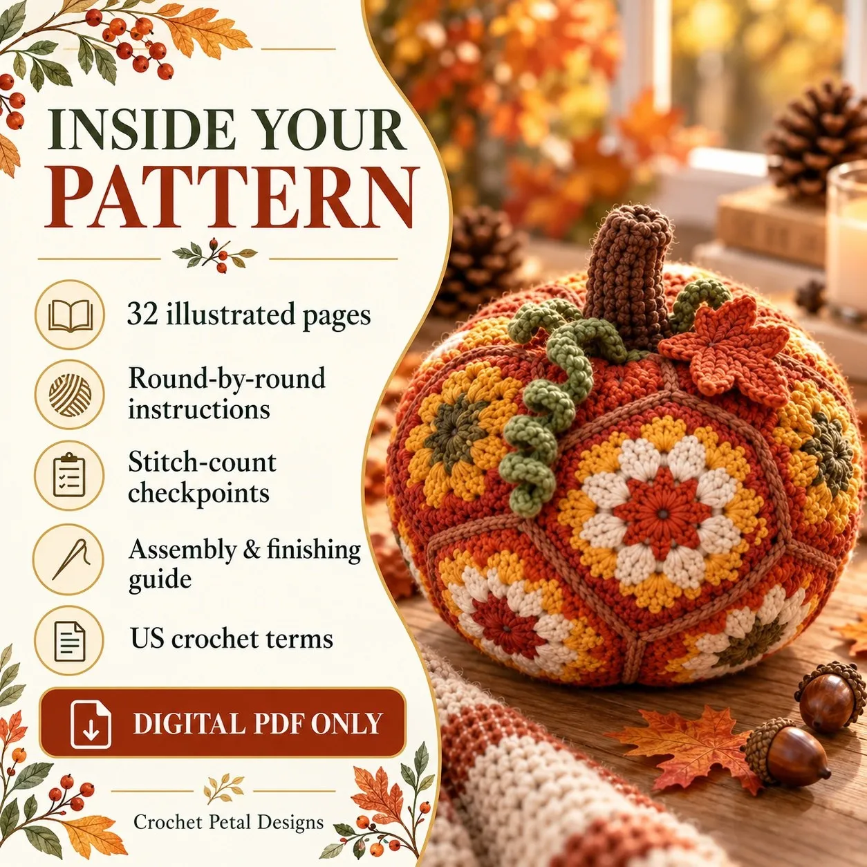 Fallburst Pumpkin Crochet Pattern PDF — A look inside your pattern