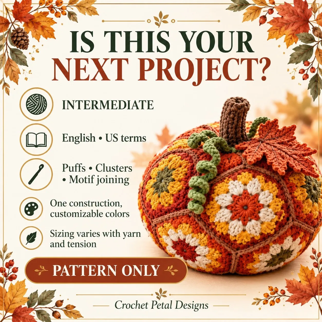 Fallburst Pumpkin Crochet Pattern PDF — project preview
