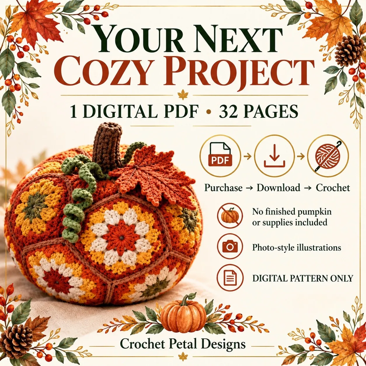 Fallburst Pumpkin Crochet Pattern PDF — project preview