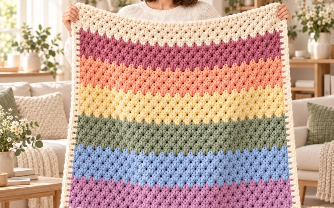 Meadowlight Alpine Stitch Crochet Blanket Pattern – A Cozy Rainbow Blanket You’ll Love