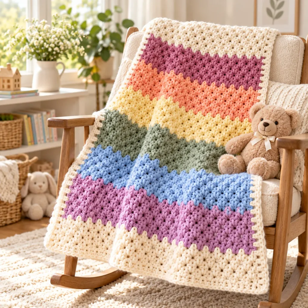 Gift-inspired lifestyle image featuring the finished Meadowlight Alpine Blanket in a cozy setting