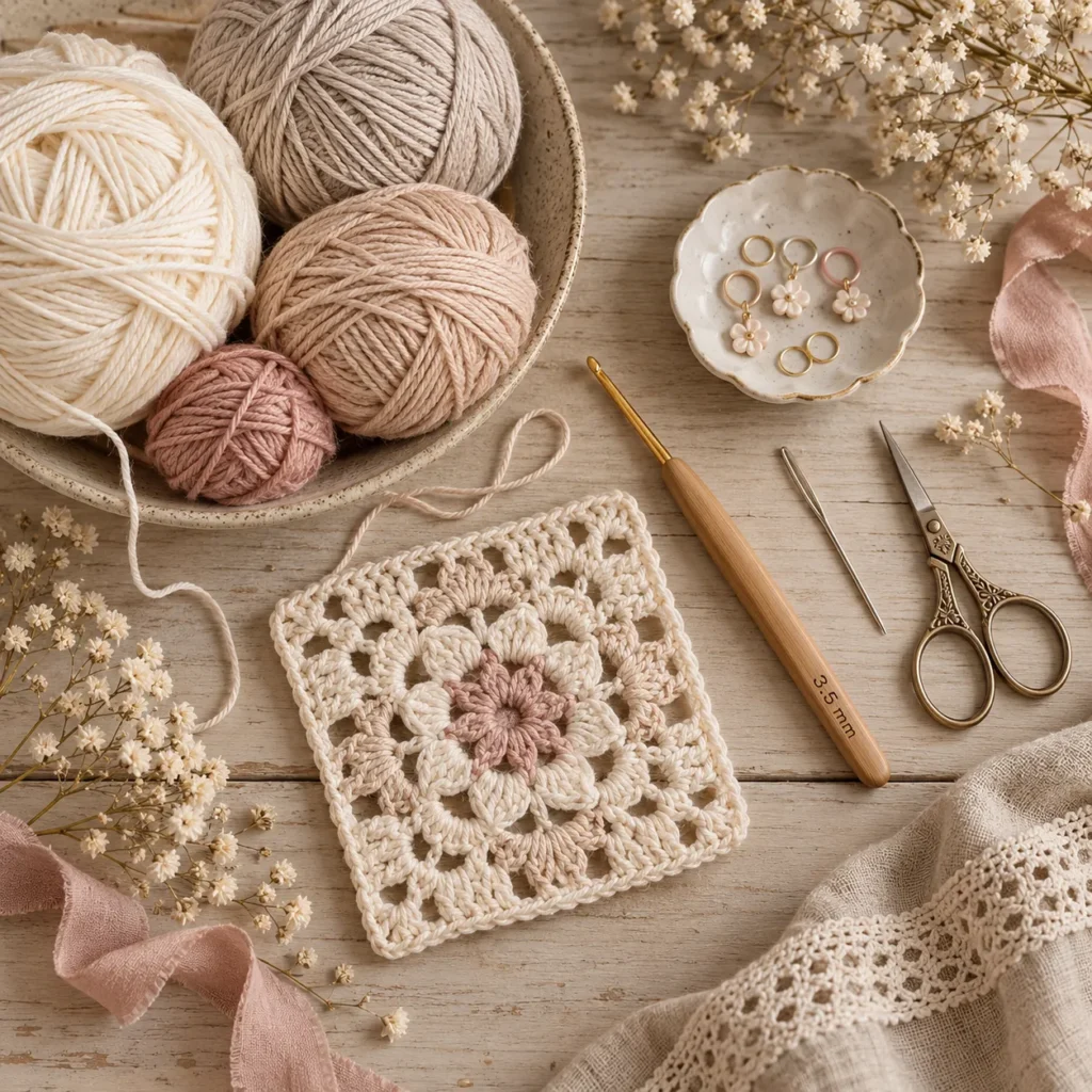 Materials for handcrafted crochet bandana lace pattern