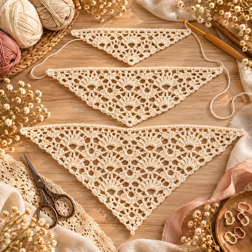Crochet bandana lace motif progress