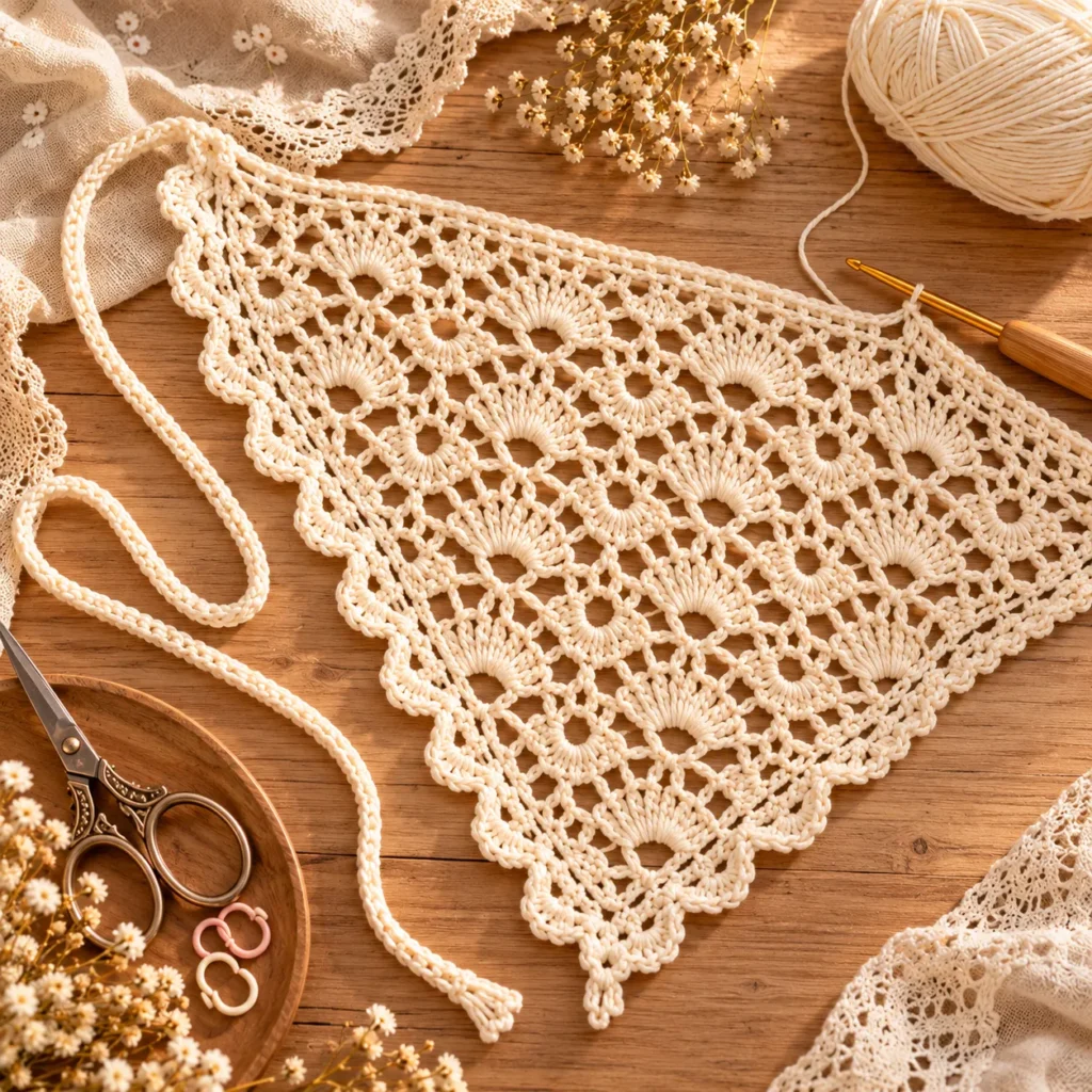 Crochet bandana scalloped border and tie tutorial
