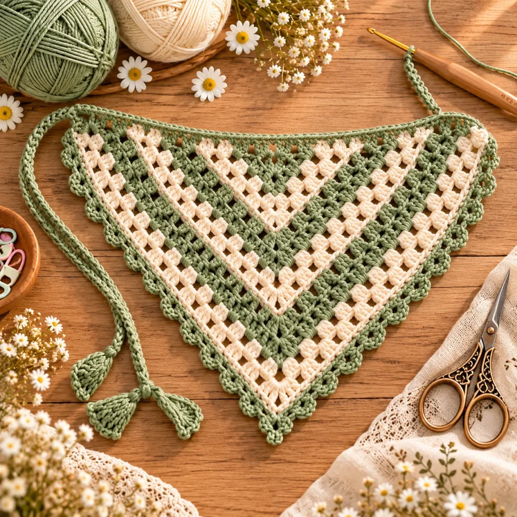 Crochet bandana edging and adjustable ties tutorial