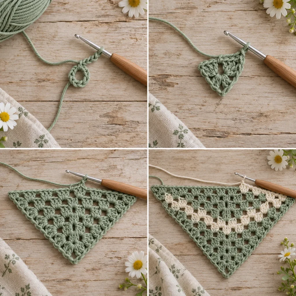 How to start a granny crochet bandana triangle