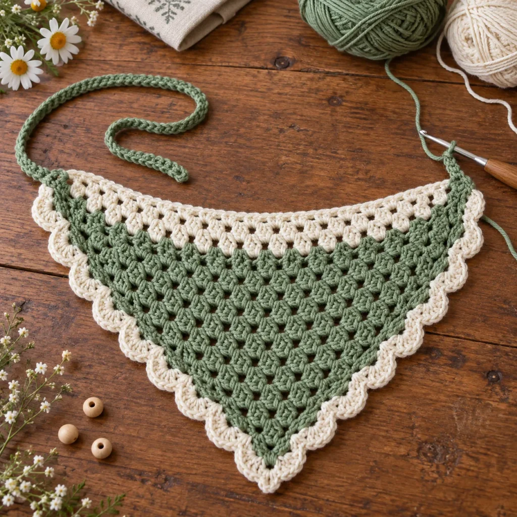Granny crochet bandana scalloped border and tie tutorial