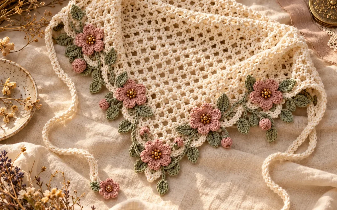 Boho Crochet Headscarf Pattern – Free Floral Triangle Hair Scarf