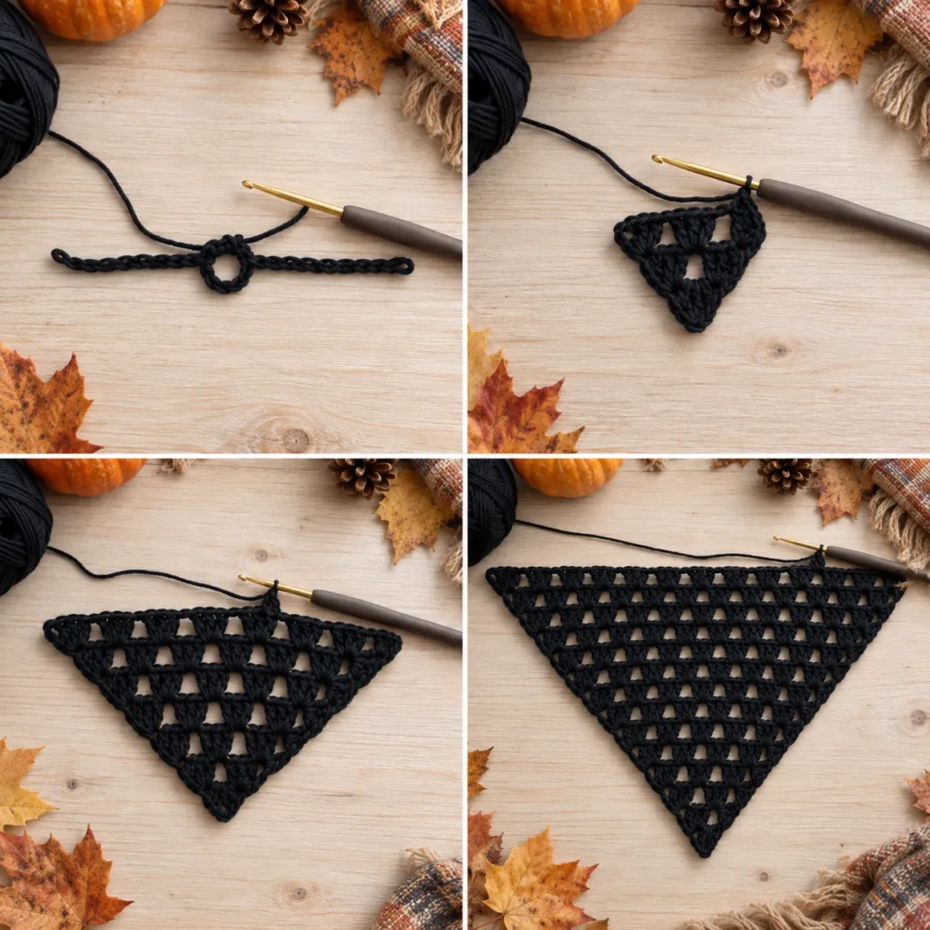 How to crochet the black triangle for Halloween bandana