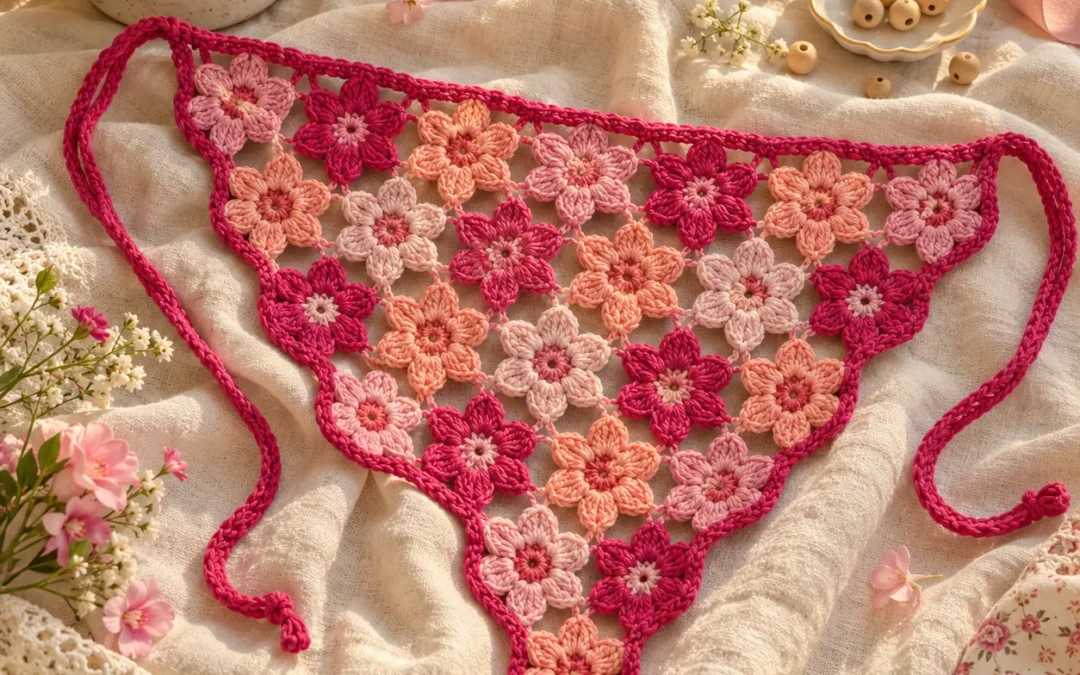 Crochet Flower Bandana Pattern – Free Colorful Floral Hair Kerchief