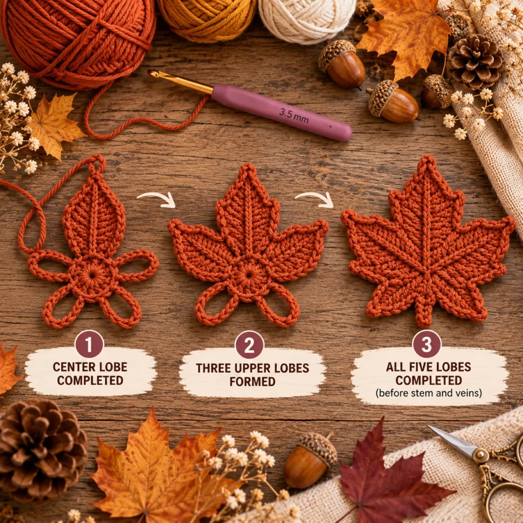 Five lobe Crochet Maple Leaf shaping tutorial