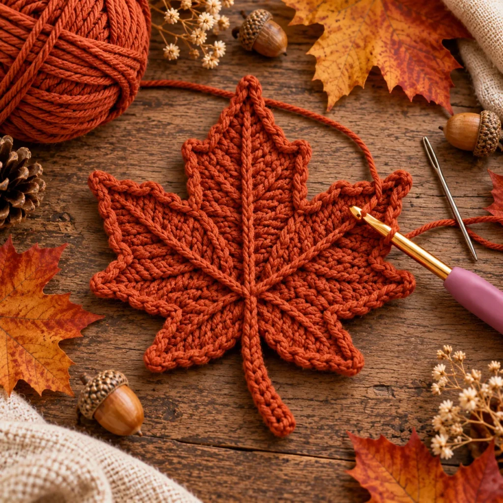 Crochet Maple Leaf stem and vein detail tutorial