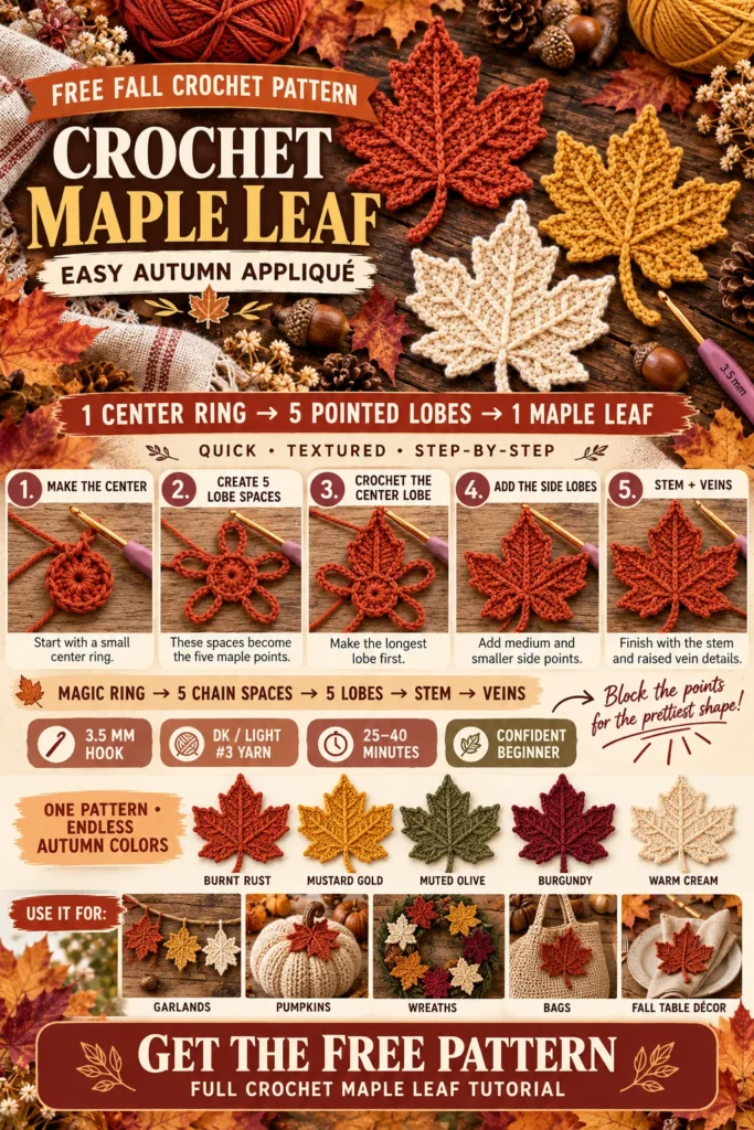 Crochet Maple Leaf Pattern Pin