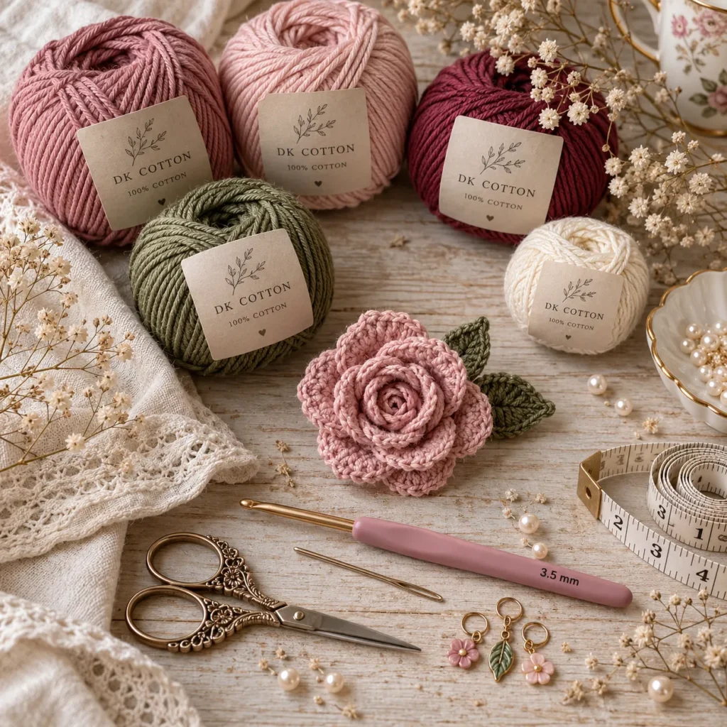 Materials for easy Crochet Rose Pattern