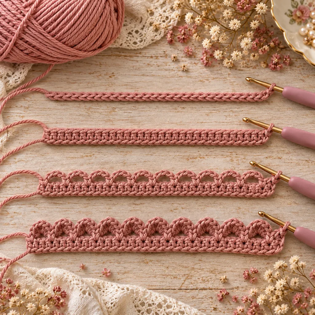 Crochet rose foundation chain and petal base tutorial