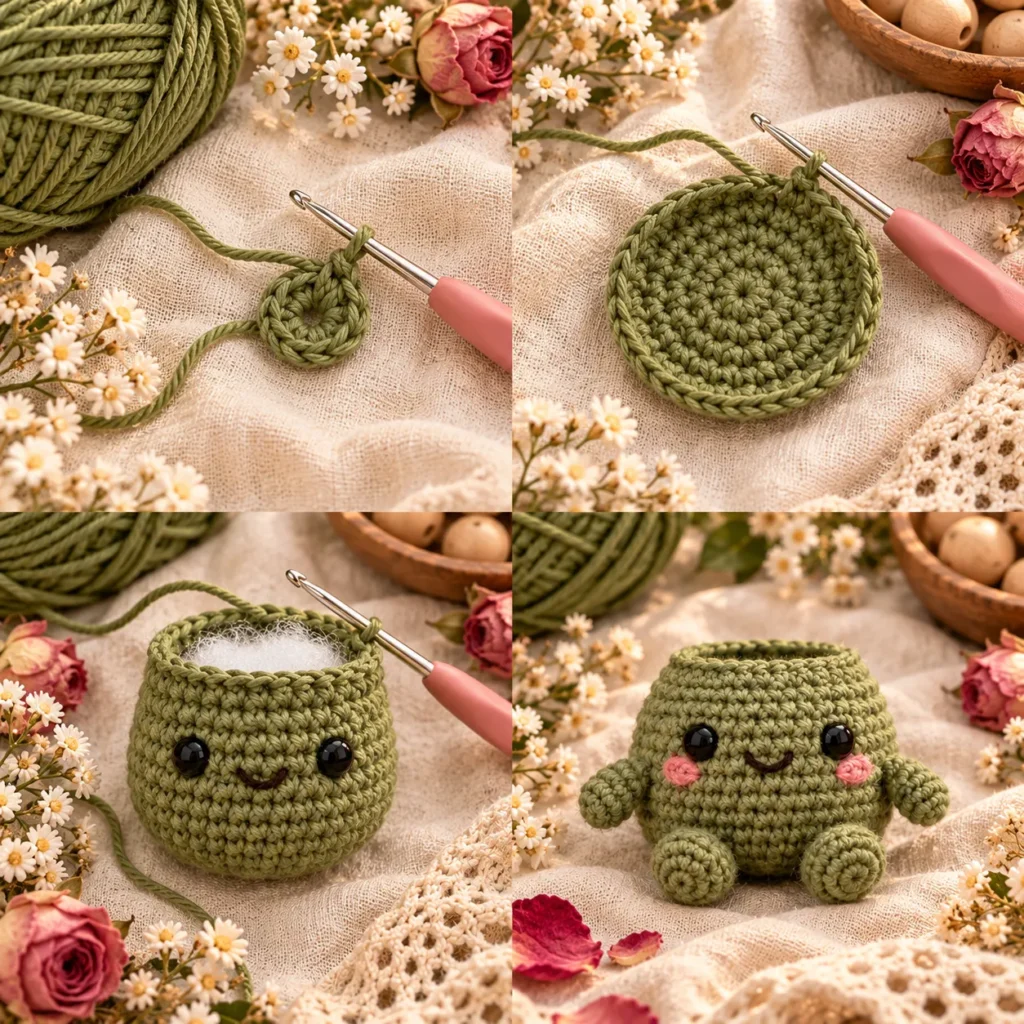 Rose Mini Plush green amigurumi body tutorial