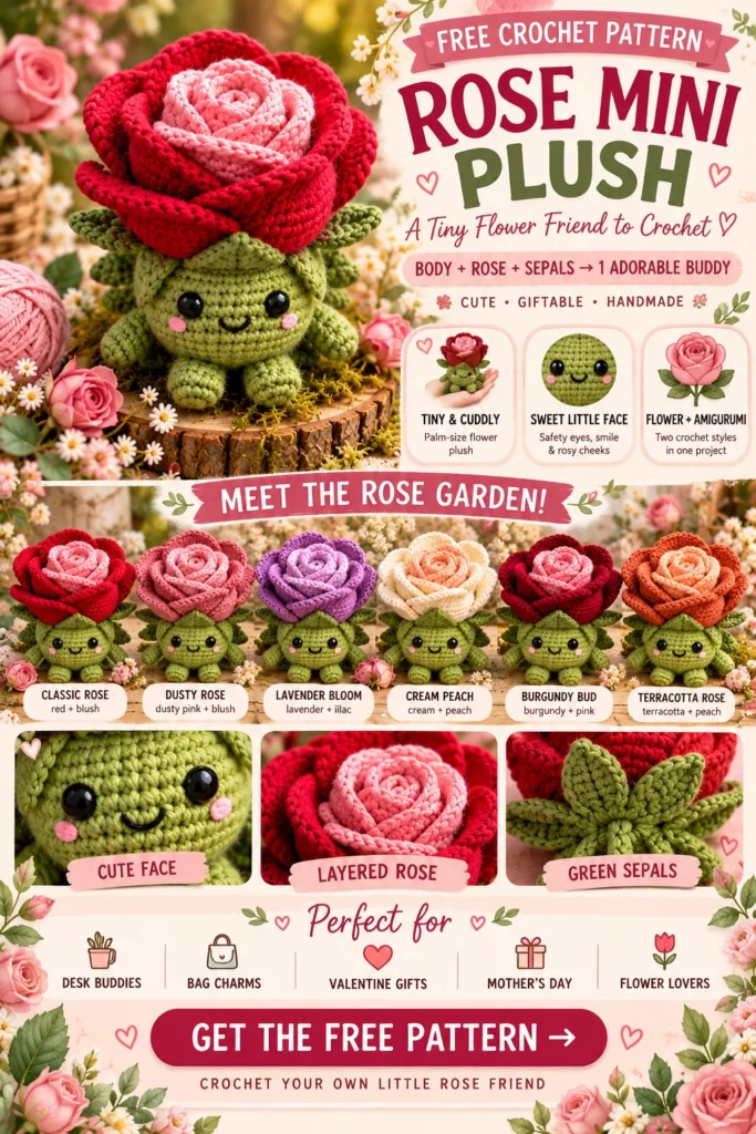 Rose Mini Plush Crochet Pattern Pin