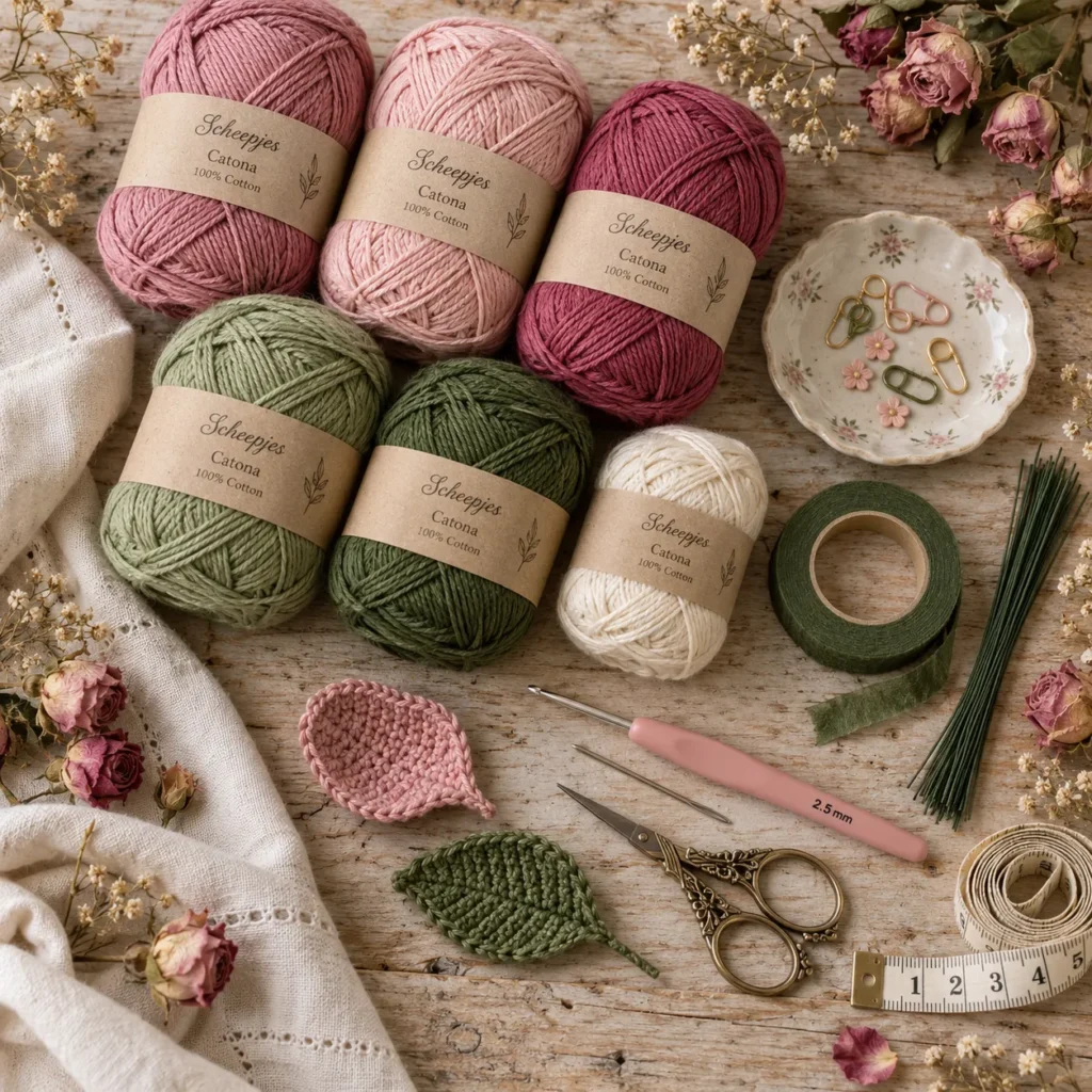 Alt text:
Materials for Crochet Floyd Rose Pattern