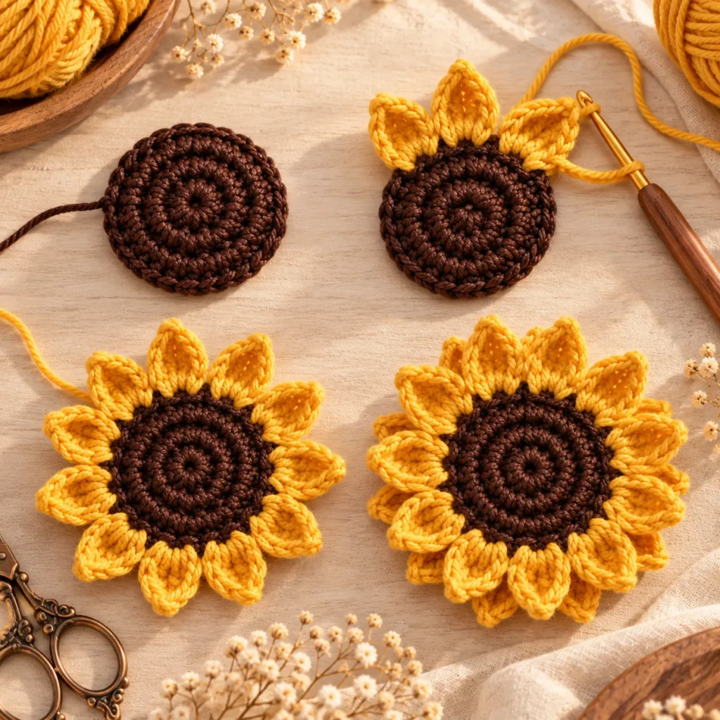 Crochet Sunflower petal construction tutorial