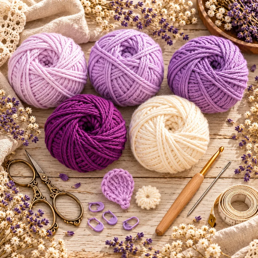 Materials for Crochet Light Purple Flower Collection